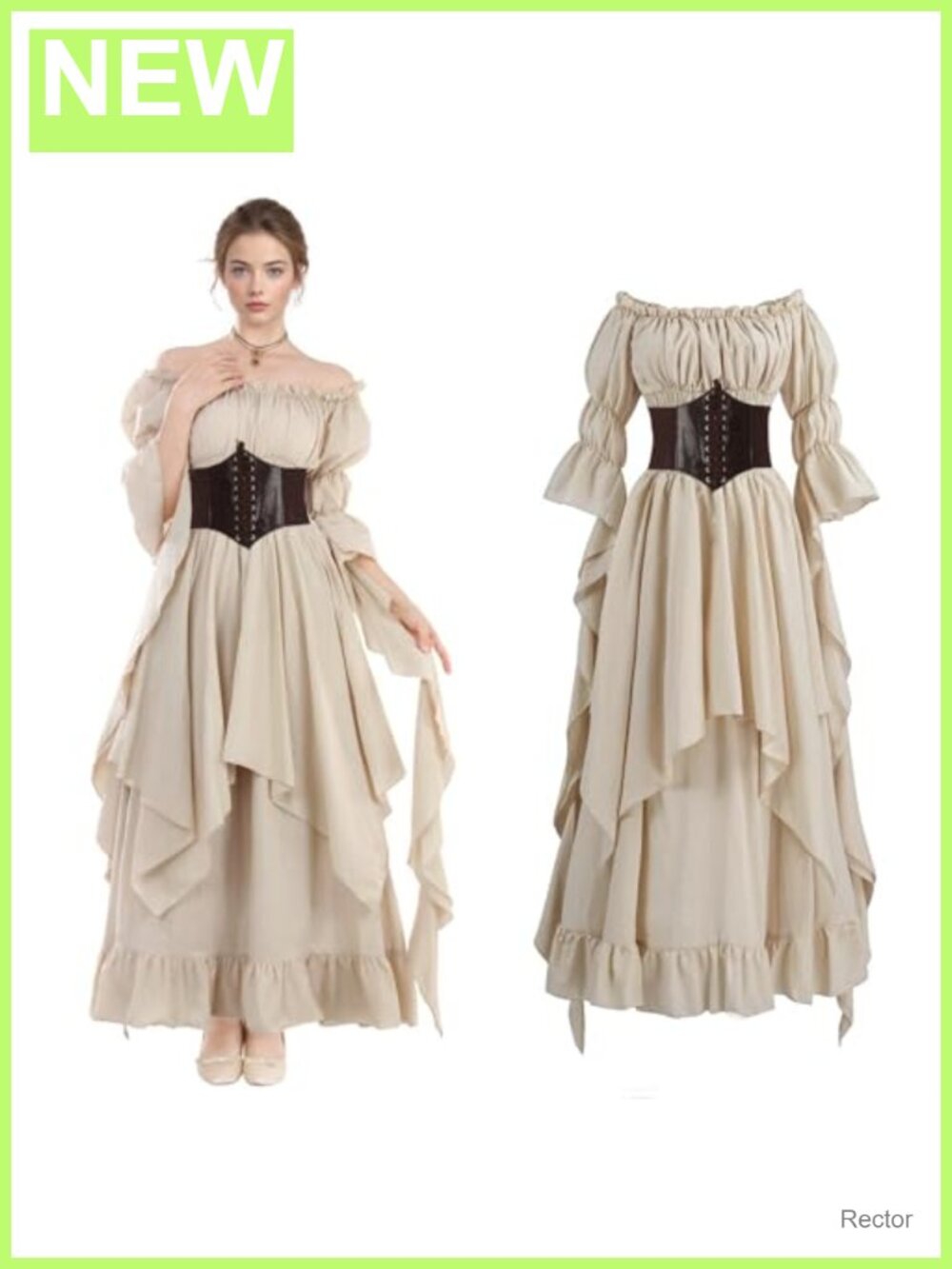 Medieval Renaissance Victorian Dress Costume Off Shoulder Long Sleeve Maxi